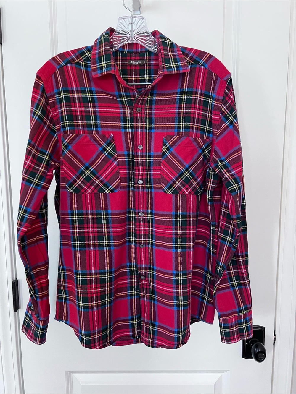 J. McLaughlin Red Plaid Flannel Button Up Shirt Size Small 100% Cotton EUC